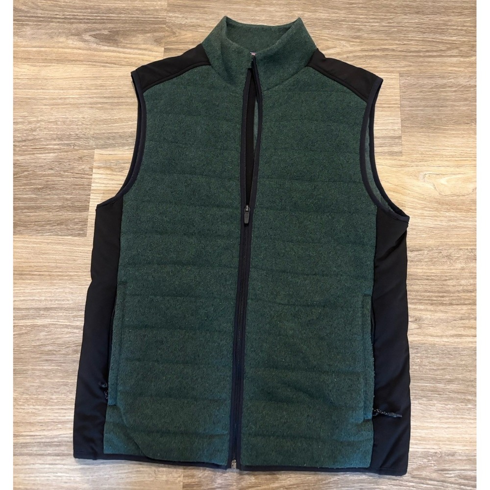 Vineyard Vines Performance Sweater Fleece Vest Green Black Small Full Zip Lined